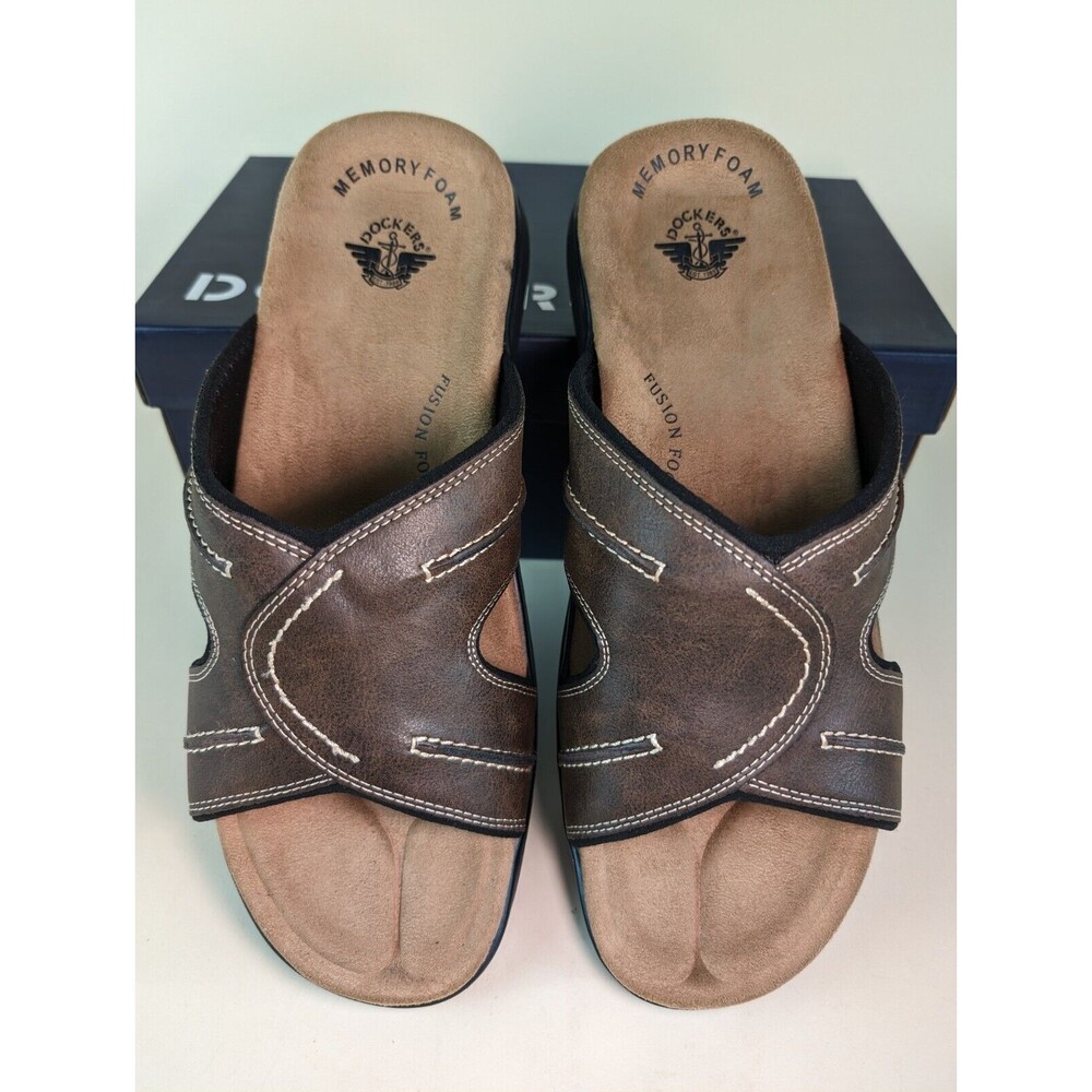 Dockers Sandals Mens 12 M Sunland Slides Brown Memory Foam Open Toe Shoes NEW - Picture 6 of 11